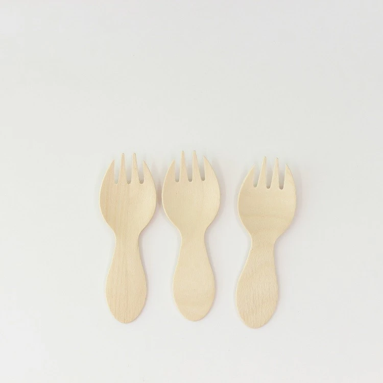 80mm Biodegradable Wooden Spork Bulk | Eco-Friendly Disposable Cutlery Factory